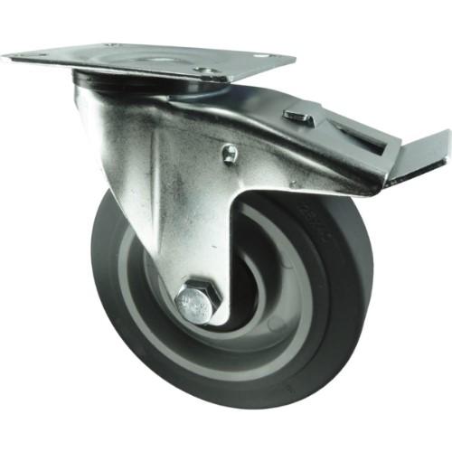 BRAKED SWIVEL PLATE 80MM RUBBER TYRE GREY product photo Front View L